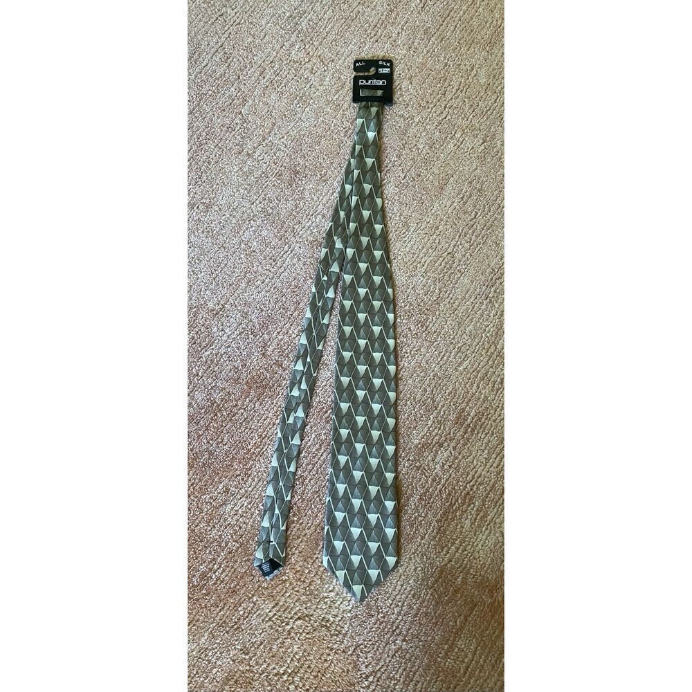 Puritan Men’s Silk Tie Geometric Diamond Pattern Brown Gray Necktie NWT